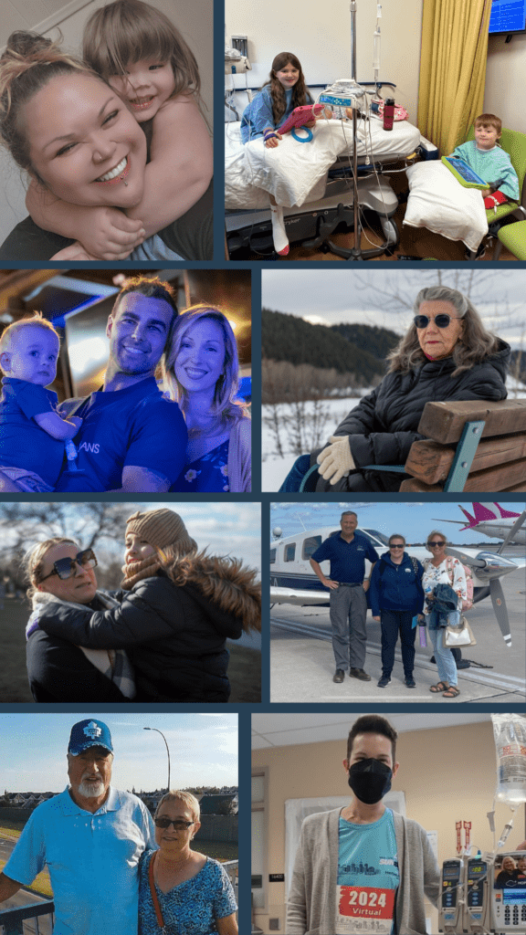 un collage de personnes qui ont travaillé avec Hope Air ou qui ont bénéficié de son aide