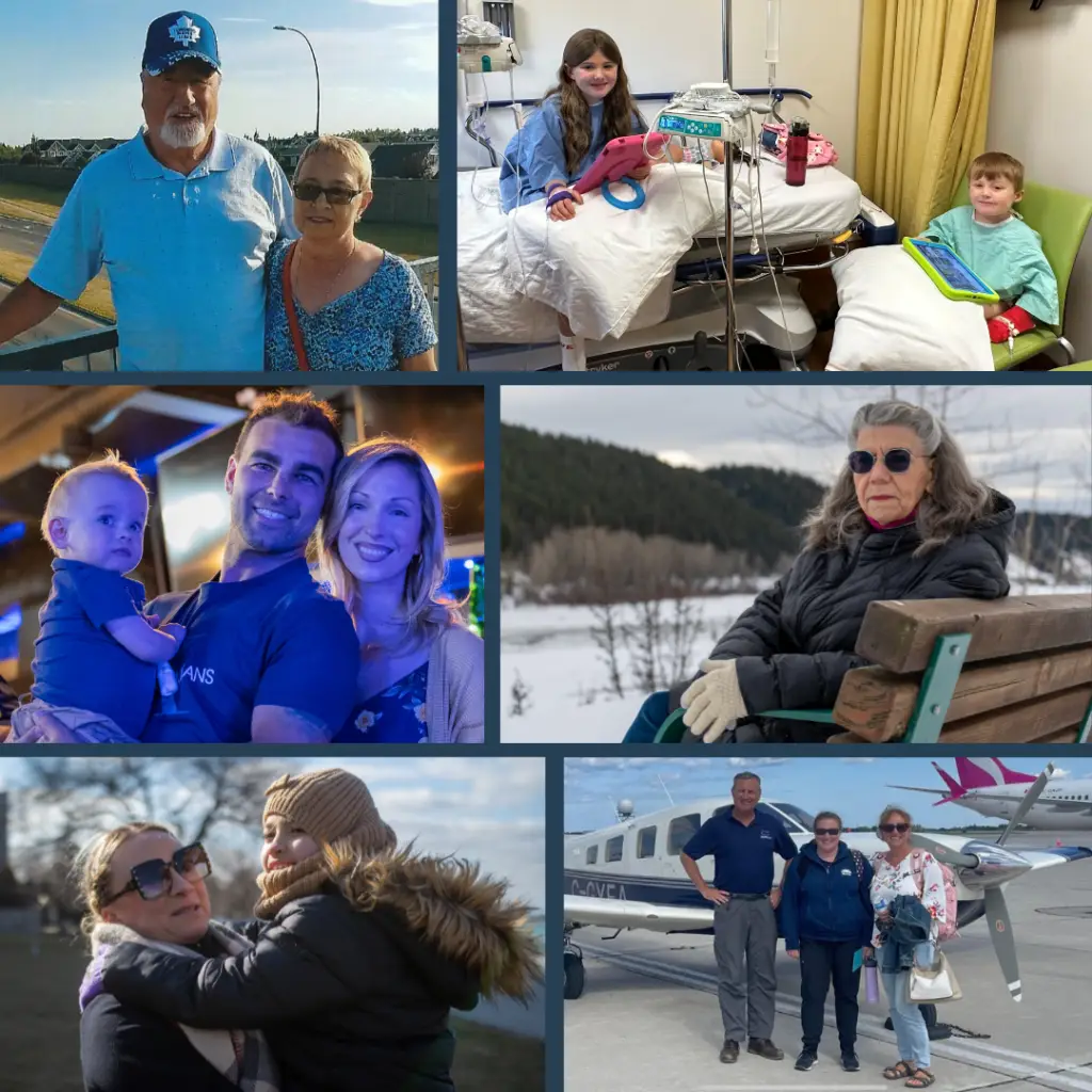 a collage of people who have worked with or been helped by the services offered by hope air